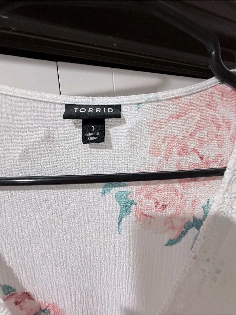 torrid White Peasant Tunic with Pink Floral & Teal Leaves